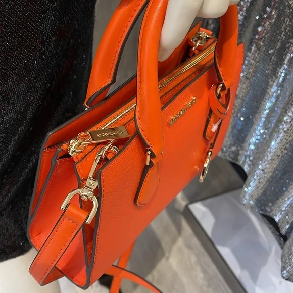 MICHAEL KORSSheila Small Faux Saffiano Leather SatchelPoppy NWT